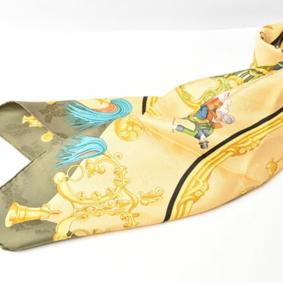 Hermes Scarf Muffler HERMES Carre 90 Silk Twill Carriage Motif Gold/Green - Picture 9 of 12